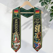 Virgin Mary Mexico Graduation Stole 2026, Golden Cross & US Mexico Flag