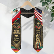 Custom Mexico USA Graduation Stole 2026 Virgin of Guadalupe Mexican American Heritage Sash