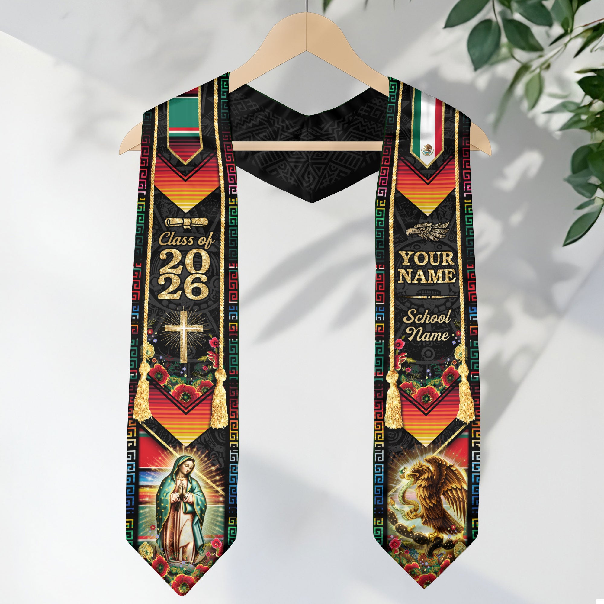 Custom Mexico Graduation Stole 2026 Virgin of Guadalupe Eagle Mexican Heritage Sash Gift