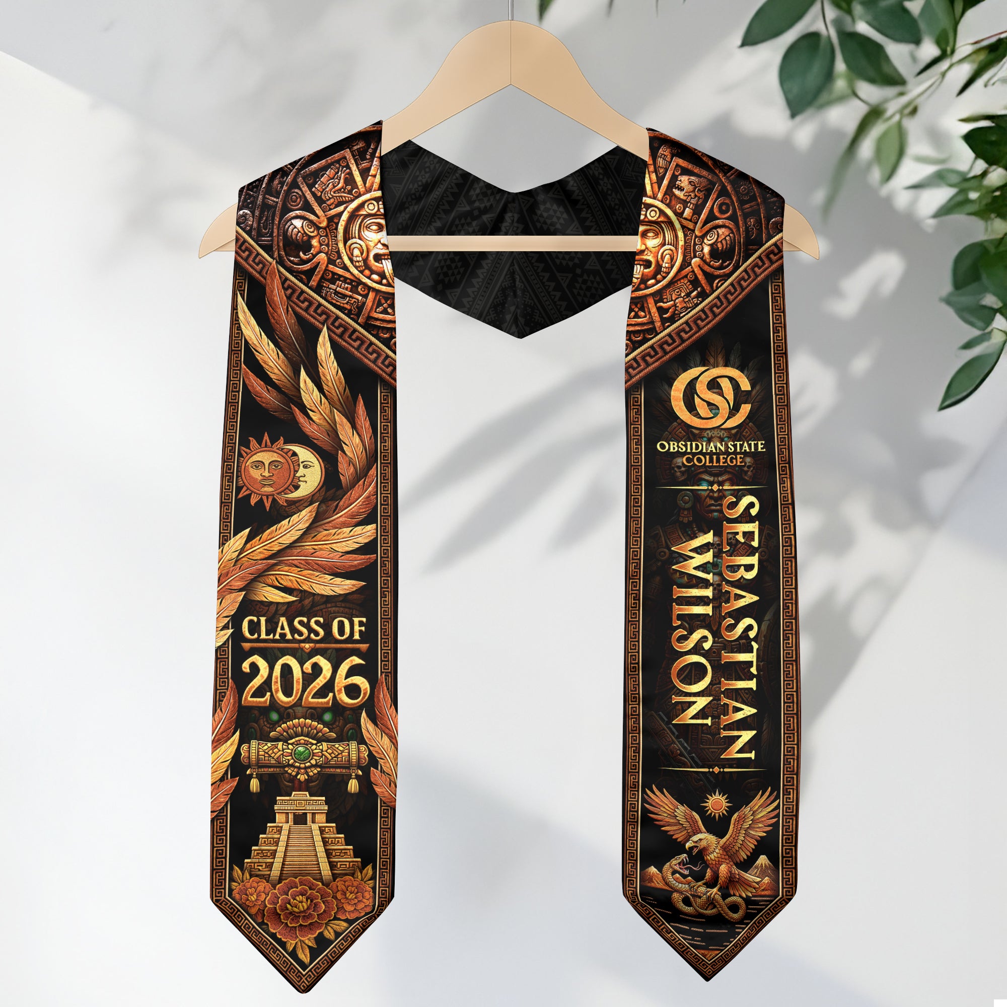Custom Mexico Graduation Stole 2026 Personalized Name School Logo Aztec Eagle Sash