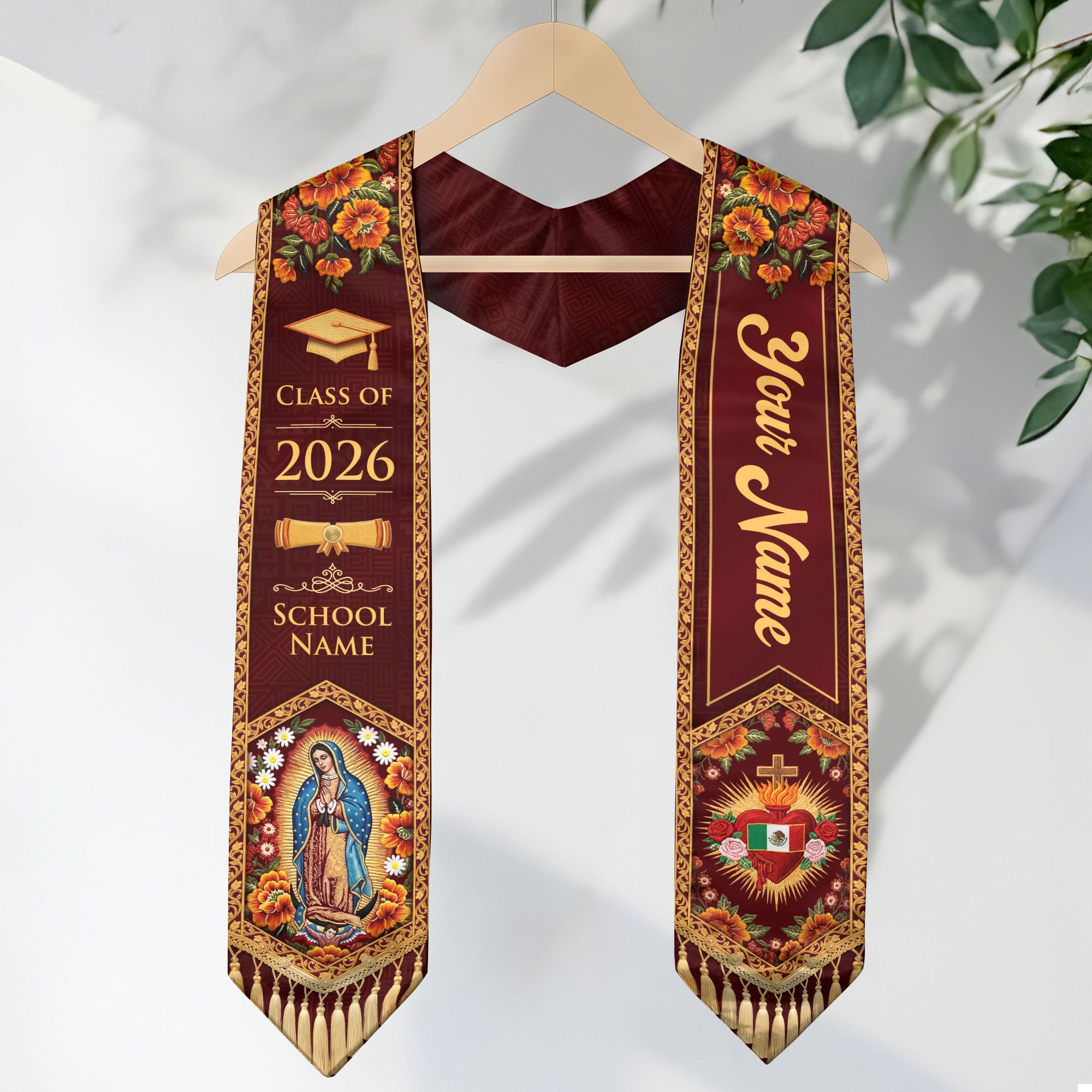 Custom Mexico Graduation Stole 2026 Personalized Name Sacred Heart Heritage Sash