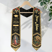 Mexico Graduation Stole Custom Name Class of 2026 Virgin Mary Aztec Eagle Heritage Sash