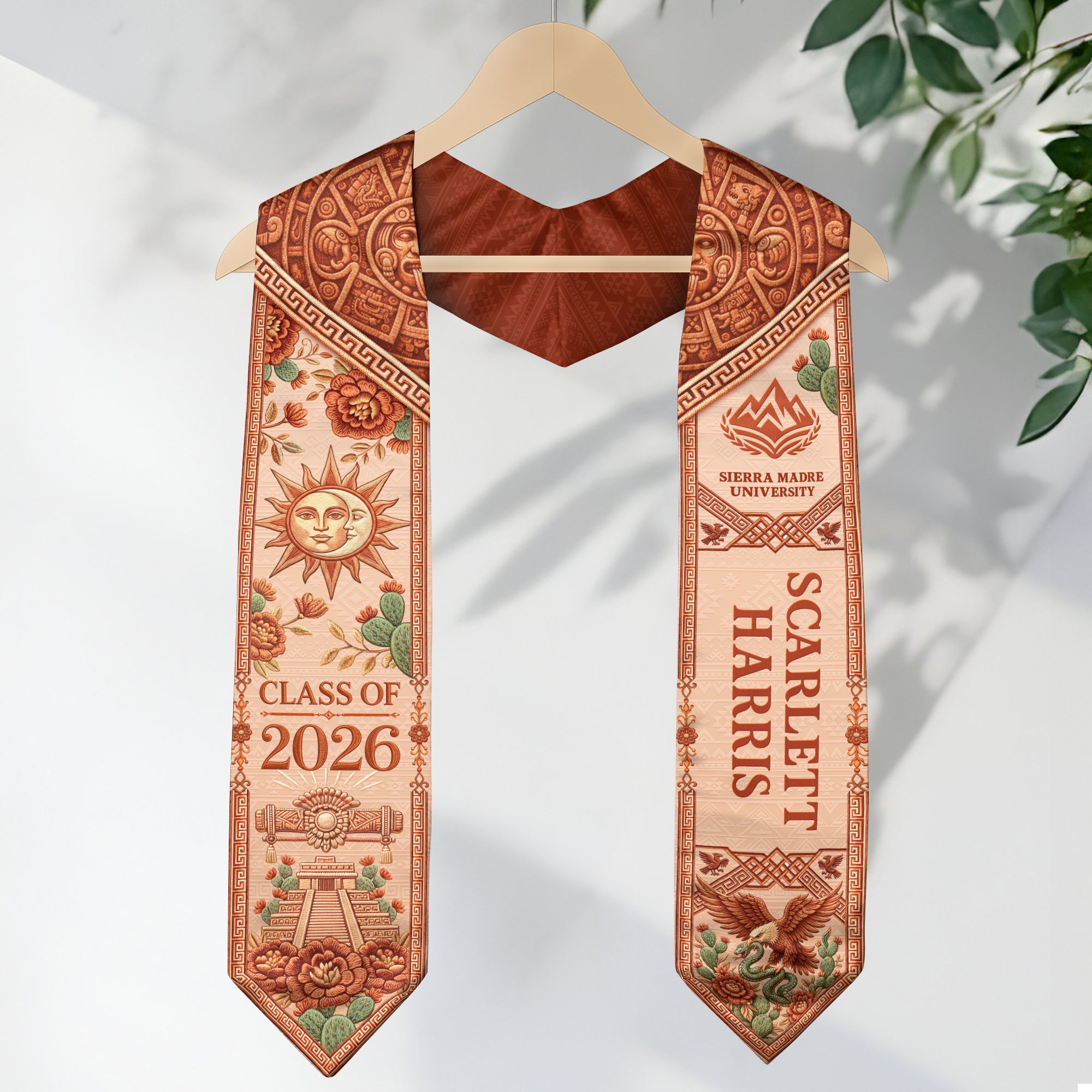 Mexico Graduation Stole 2026 School Logo Personalized Name Aztec Eagle Sash