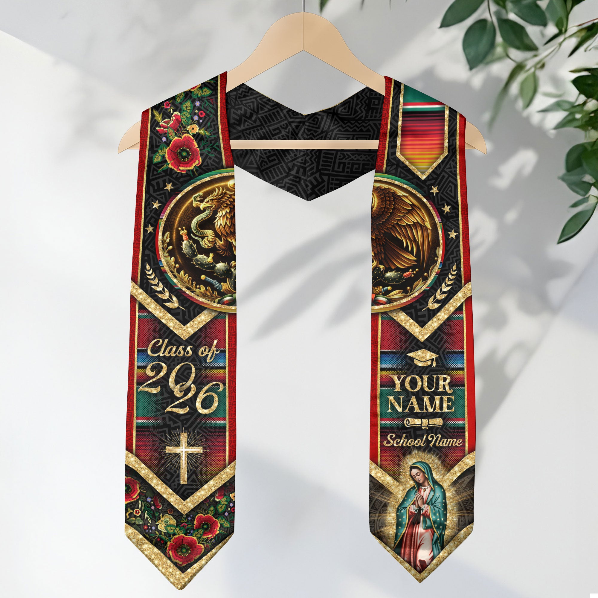 Custom Mexico Graduation Stole 2026 – Guadalupe Eagle Serape Sash Gift
