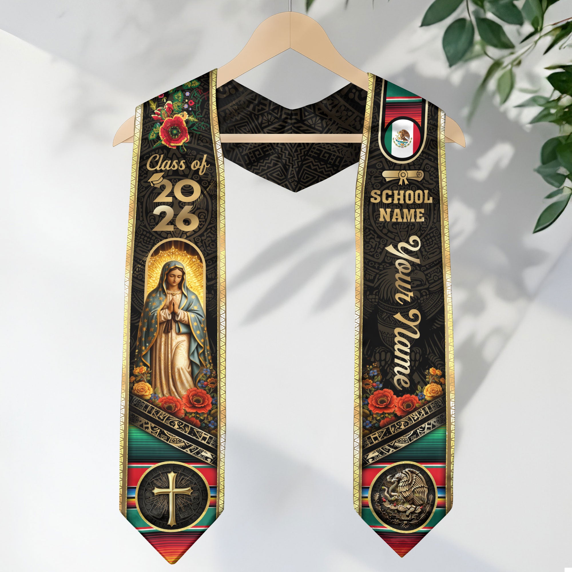 Mexico Class of 2026 Graduation Stole Custom Name Guadalupe Cross Sash