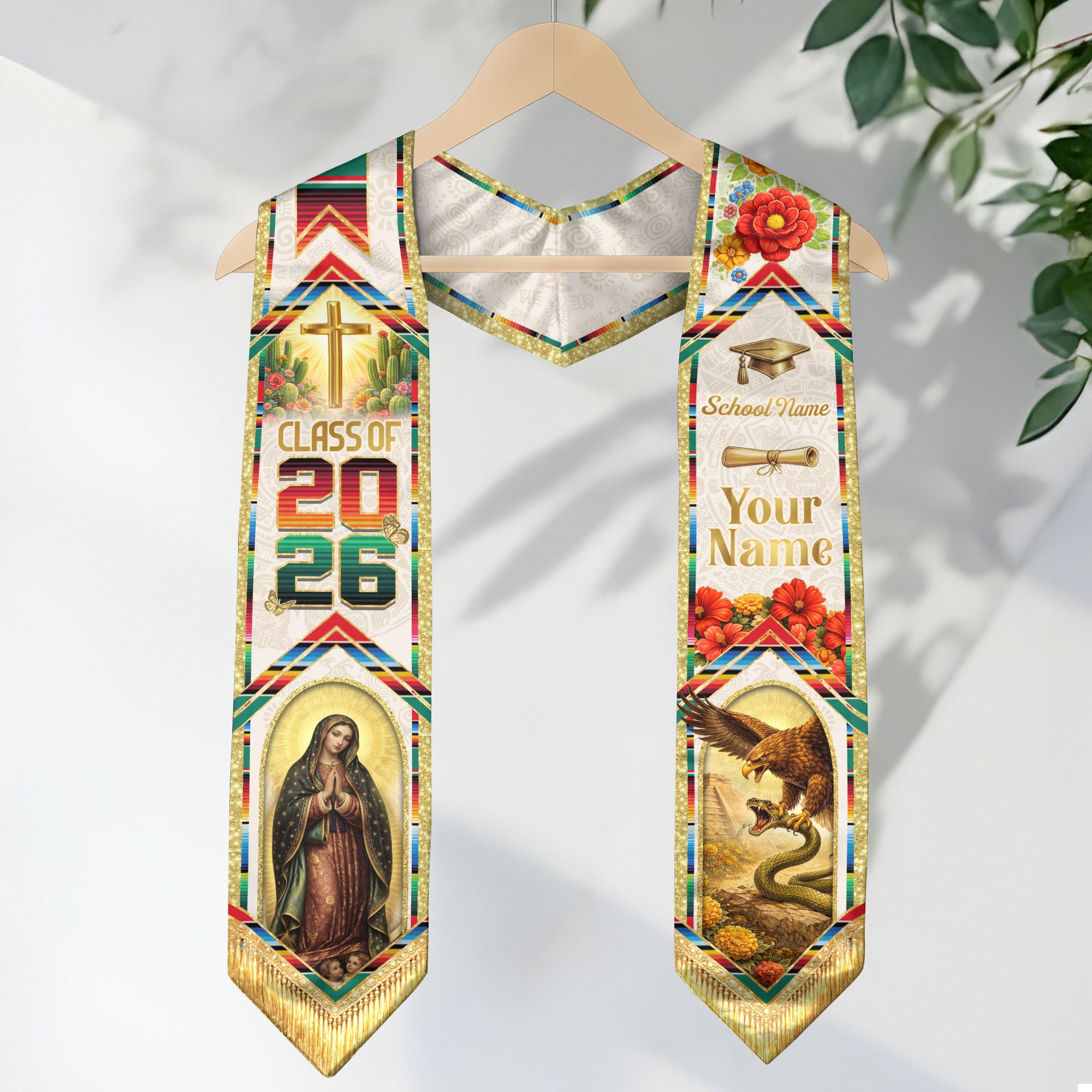 Mexico Graduation Stole Custom 2026 Guadalupe Eagle Cross Serape Sash Gift