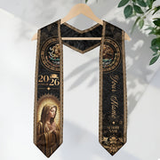 Custom Mexican Graduation Stole 2026 Virgin Mary Gold Eagle Heritage Black Luxury Sash