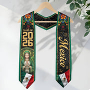 Mexico Graduation Stole 2026 Virgin Mary Floral Green Heritage Sash Gift