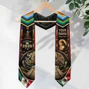 Mexican Graduation Stole 2026 – Virgin Mary, Eagle, Aztec Design, Name & School Personalized Sash