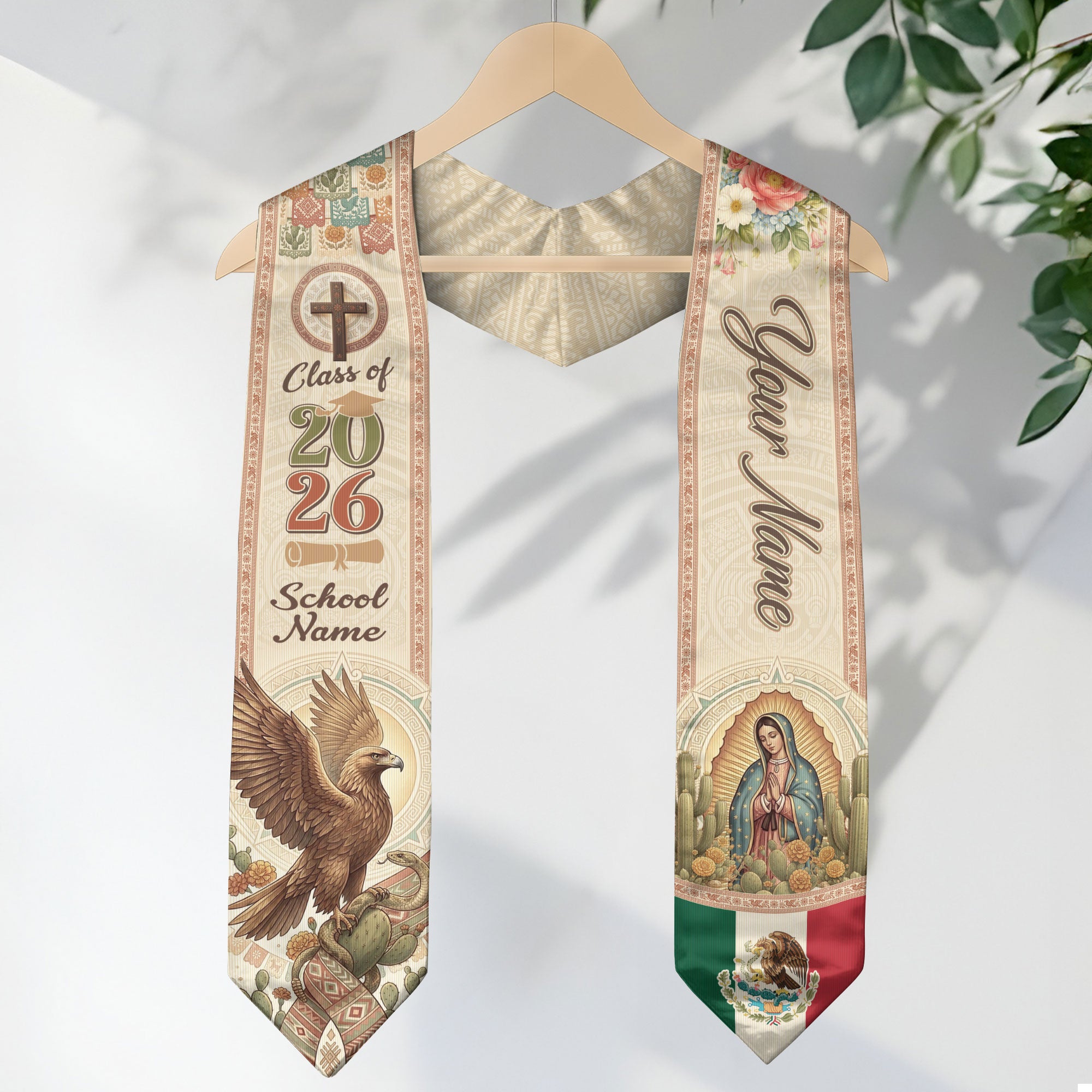 Custom Mexico Graduation Stole 2026 - Our Lady of Guadalupe & Eagle Heritage Sash