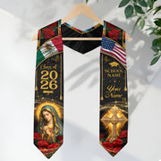 Custom Mexico Graduation Stole Class of 2026 Virgin Mary Cross Mexican Flag Sash
