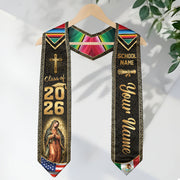 Mexico USA Graduation Stole Class of 2026 - Personalized Serape Heritage Gold Sash