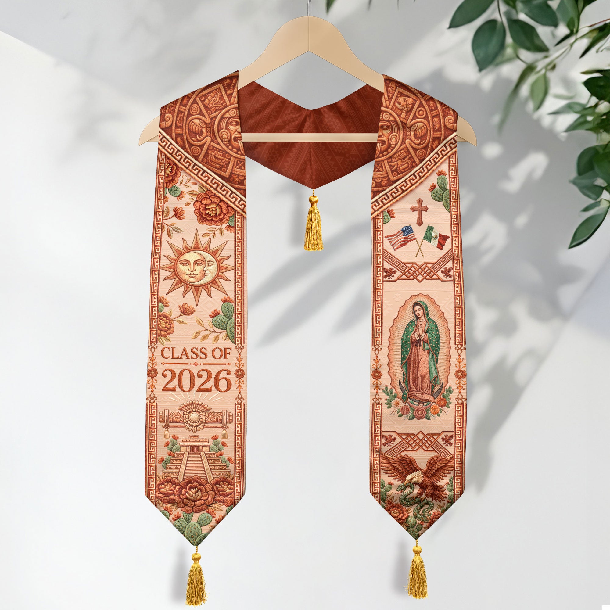 Mexico Graduation Stole Class of 2026 Sun Moon Chichen Itza Guadalupe Tassel Sash