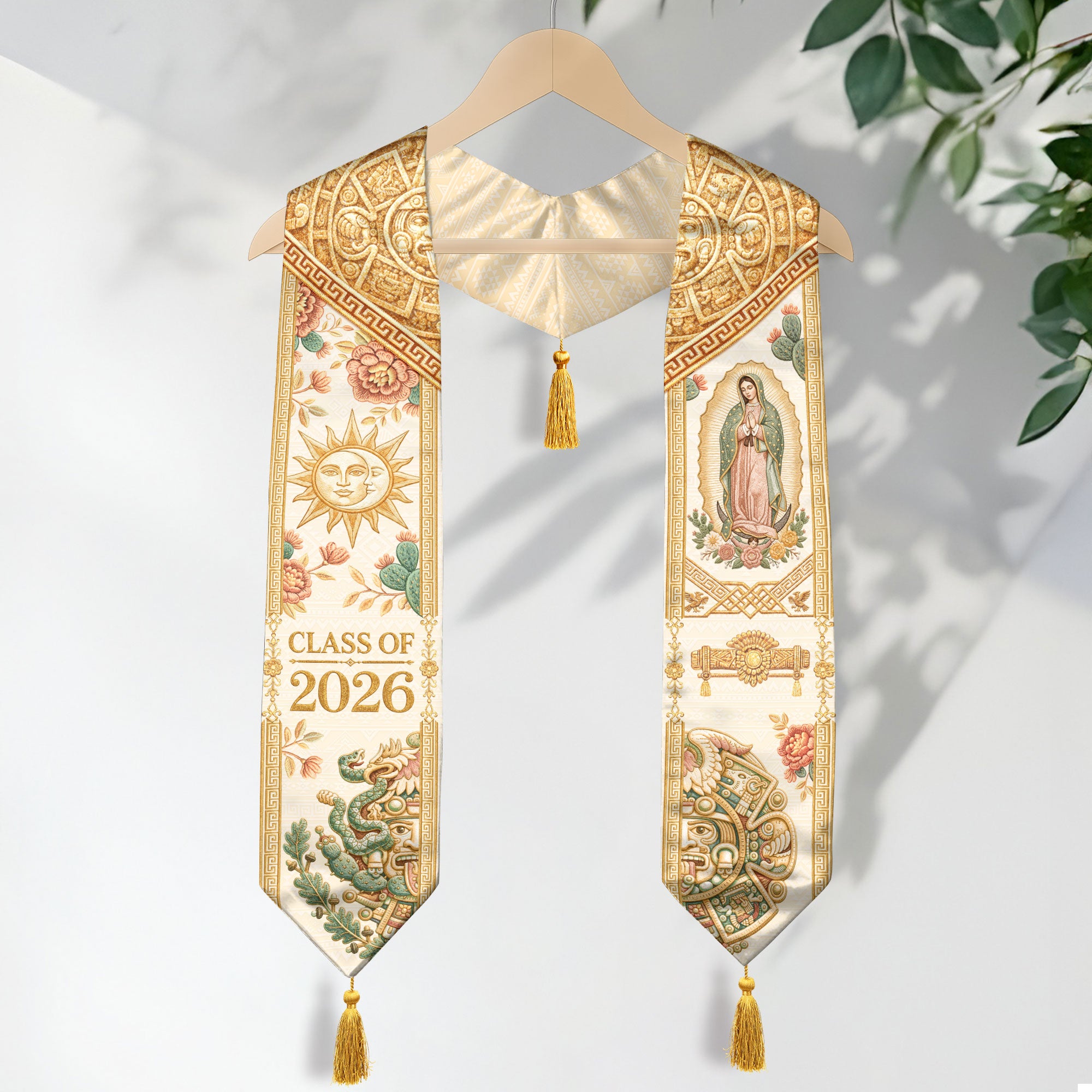 Mexico Graduation Stole Class of 2026 Sun Moon Virgin Guadalupe Floral Tassel Sash