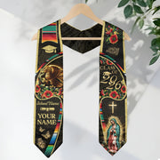 Personalized Mexican Heritage Graduation Stole 2026 Virgin Mary Serape Butterfly Gold Sash