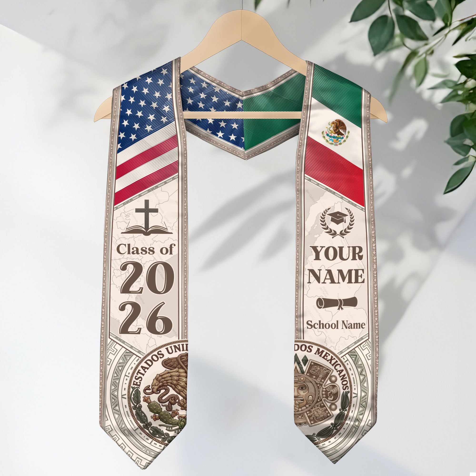 USA Mexico Dual Citizenship Graduation Stole 2026 - Personalized Name & School Sash