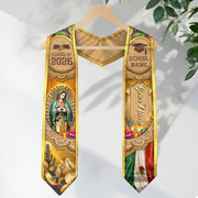 Mexico Graduation Stole 2026 Virgin Mary Pyramid Personalized Heritage Gold Sash