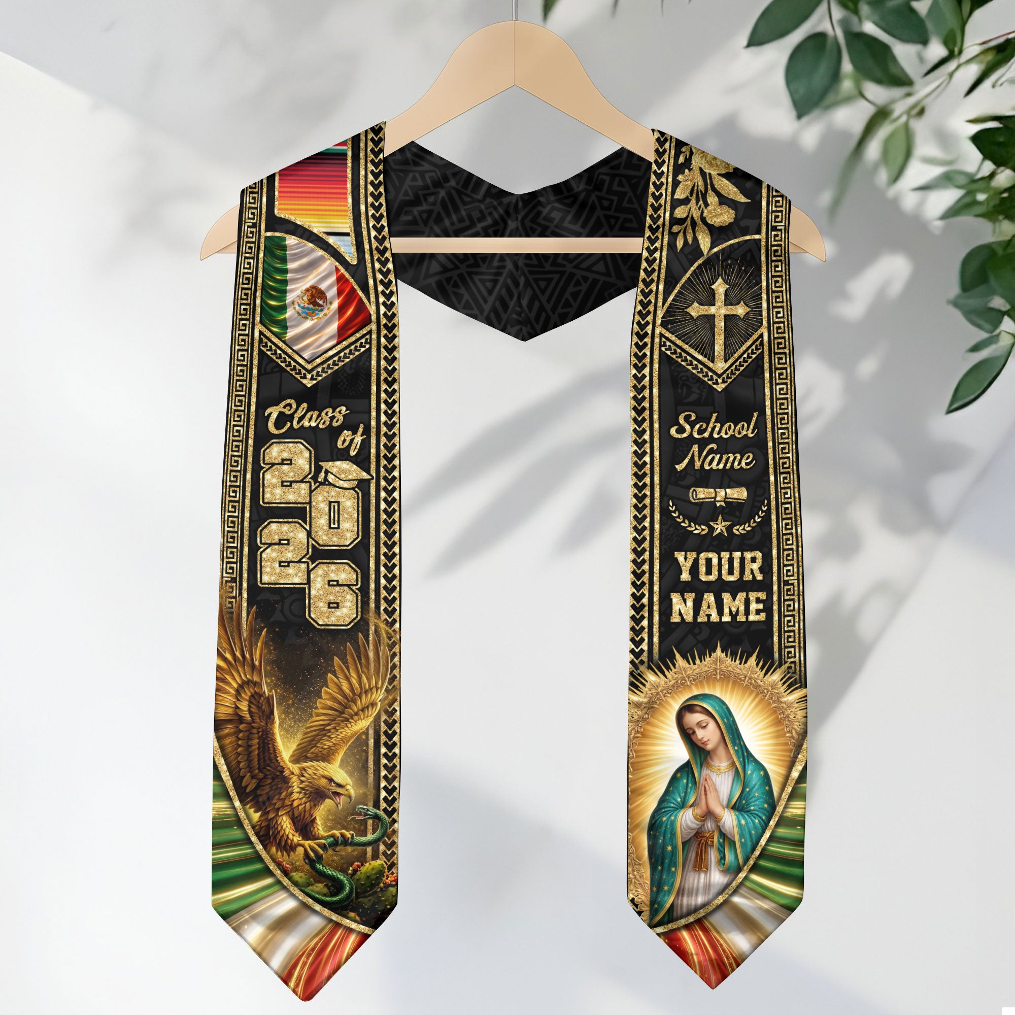 Mexico Graduation Stole 2026 Virgin Mary Eagle Personalized Mexican Heritage Sash