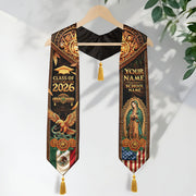 Mexico USA Graduation Stole 2026 Tassels Virgin Mary Eagle Personalized Gold Sash
