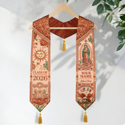 Personalized Mexico Graduation Stole 2026 Tassels Virgin Mary Terracotta Aztec Sash