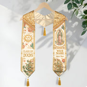 Custom Mexico Graduation Stole 2026 Tassels Virgin Mary Ivory Aztec Gold Sash