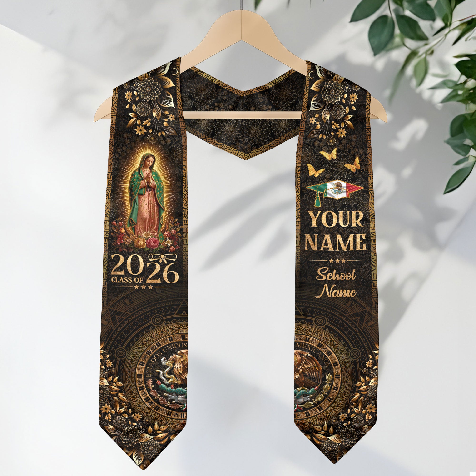 Mexico Graduation Stole 2026 Virgen De Guadalupe Personalized Grad Sash