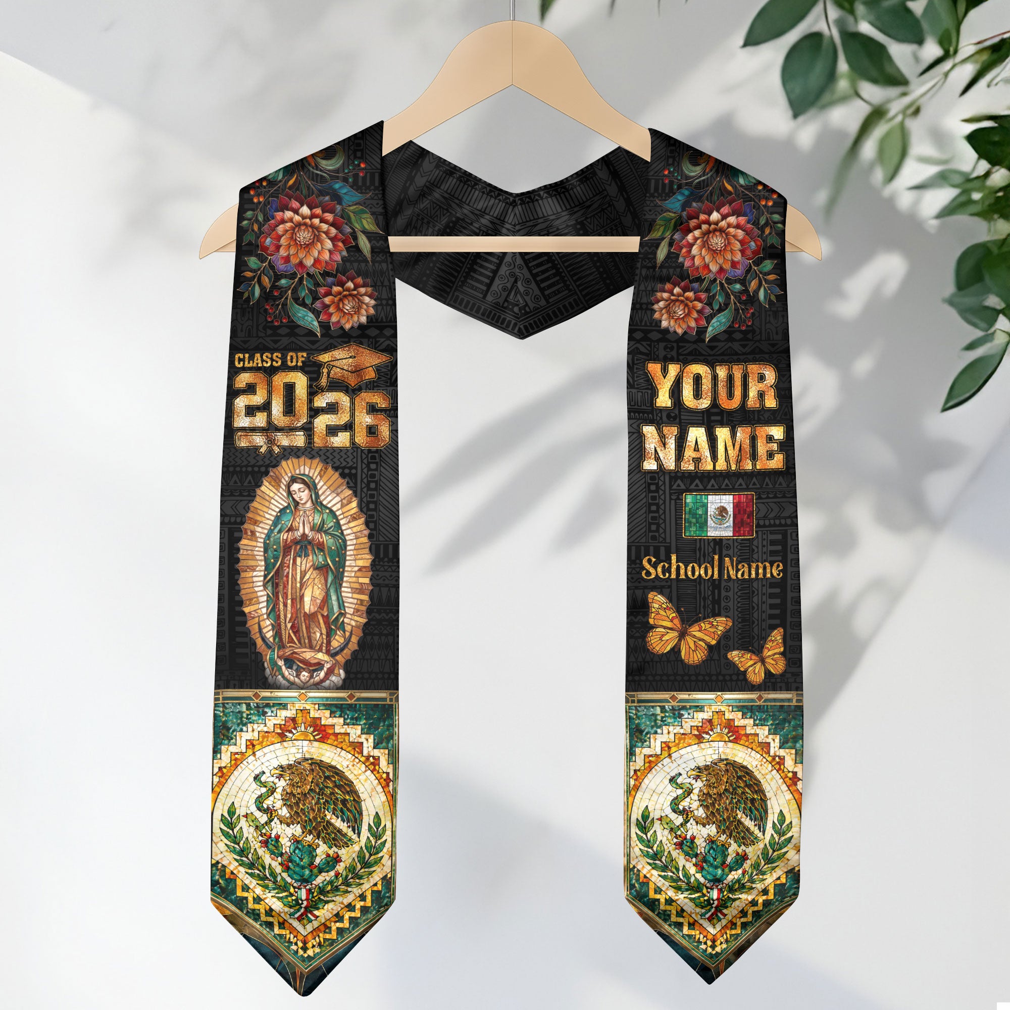 Mexico Grad Stole Custom Name 2026 Virgen De Guadalupe Mexican Senior Sash