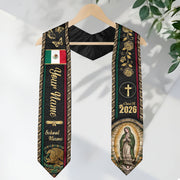 Mexico Graduation Stole 2026 - Personalized Virgin Mary Rose Butterfly Gold Sash