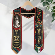 Mexican Heritage Graduation Stole 2026 - Custom Name Floral Embroidered Virgin Mary Sash