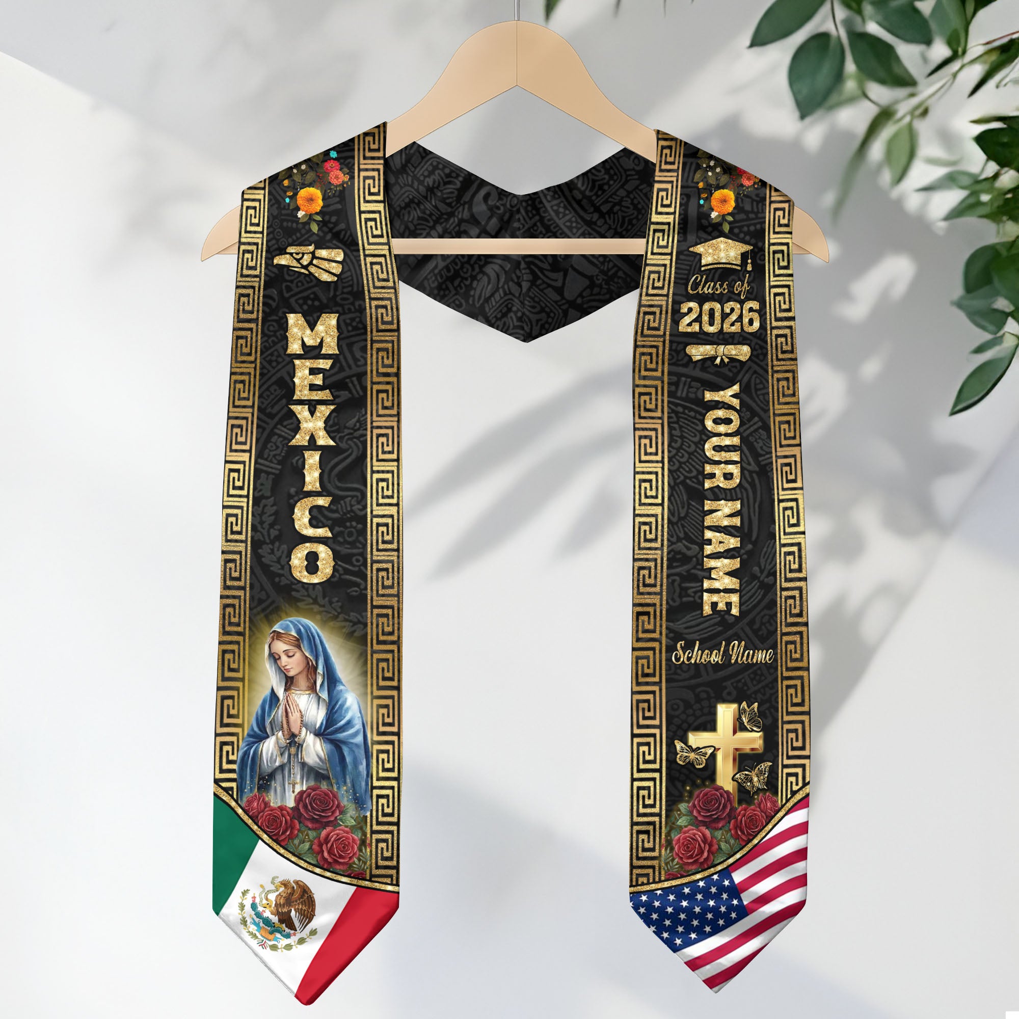 Custom Mexico Graduation Stole 2026 Virgin Mary Eagle Flag Mexican Sash