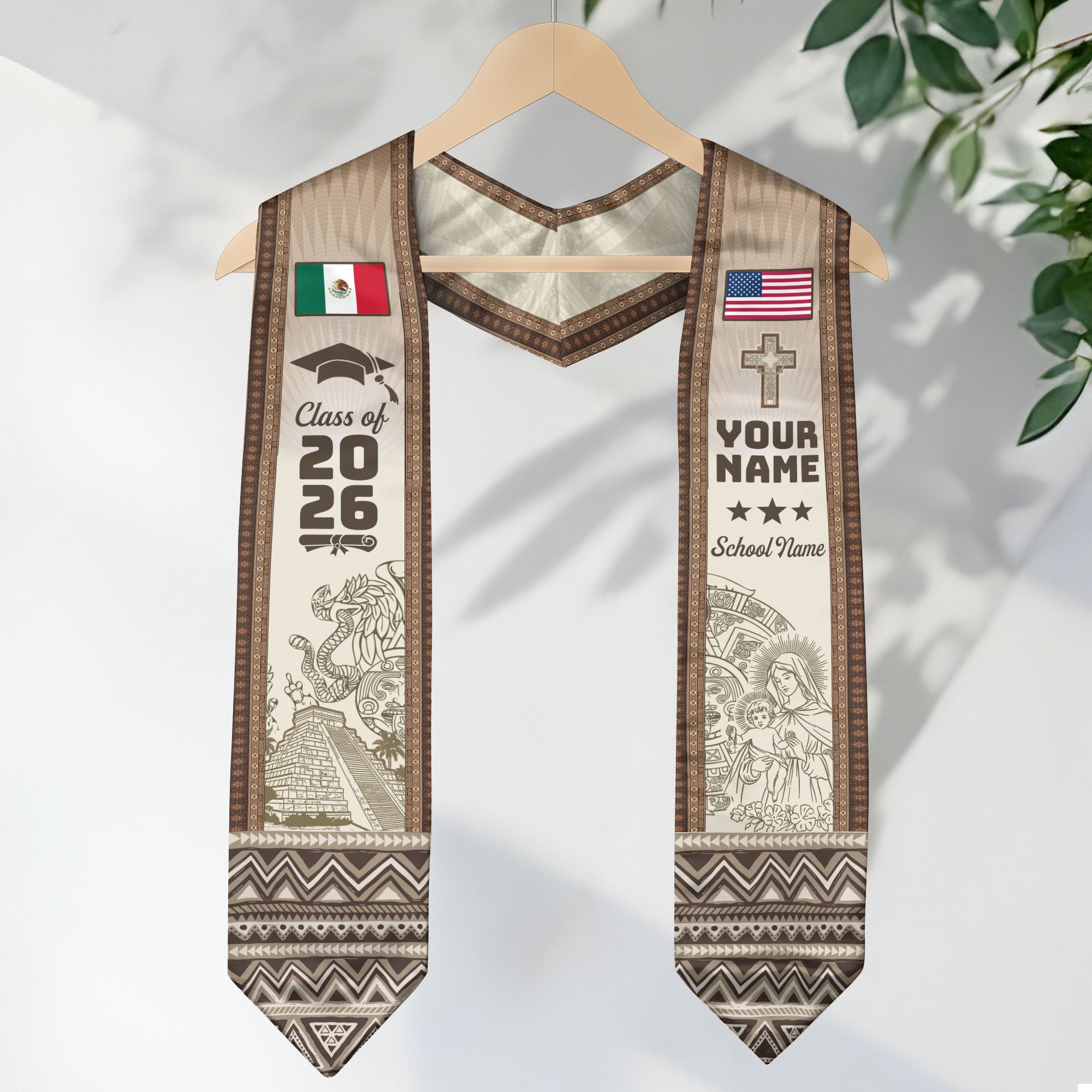 Mexico Graduation Stole 2026 Chichen Itza Aztec Pyramid Personalized Mexican Sash