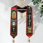 Custom Our Lady of Guadalupe Graduation Stole Tassel Class of 2026 Mexico Burgundy Sash