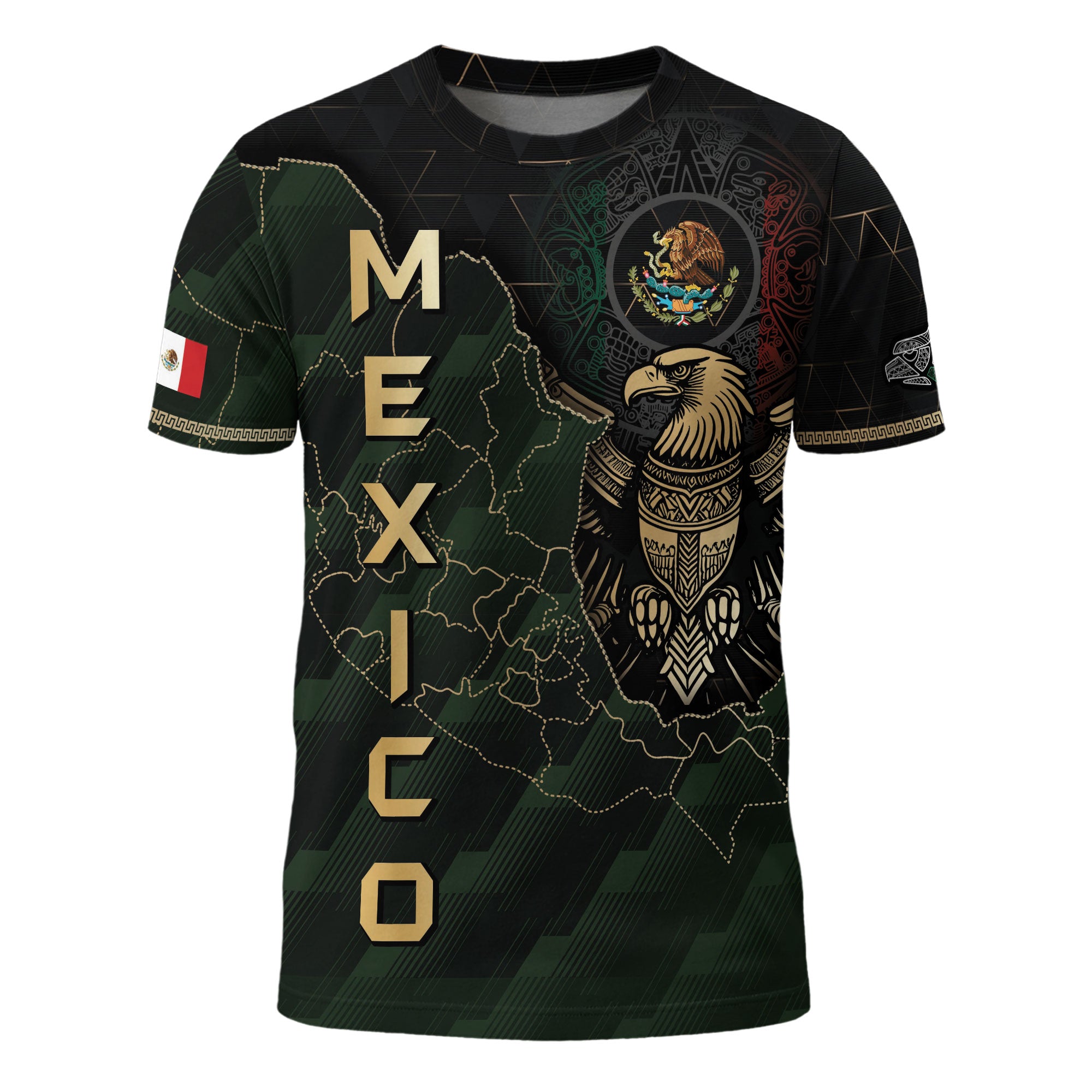 Mexico Black Gold Eagle Aztec Map Heritage Pride Warrior Shirt