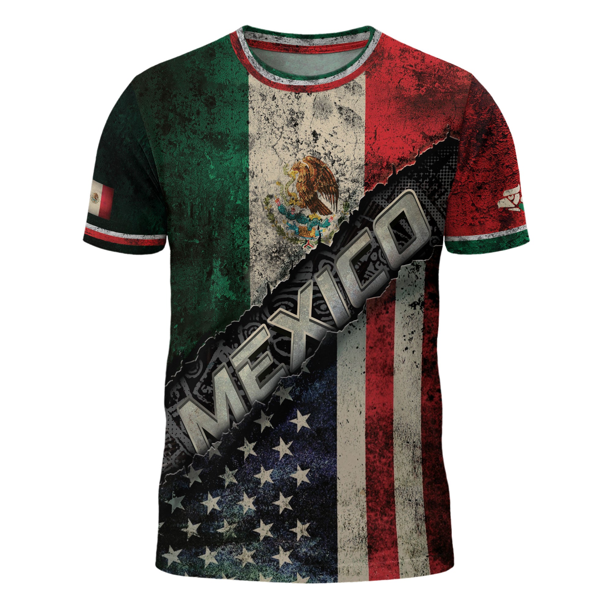 Mexico USA Flag Eagle Aztec Pyramid Vintage Heritage Unity Pride Shirt