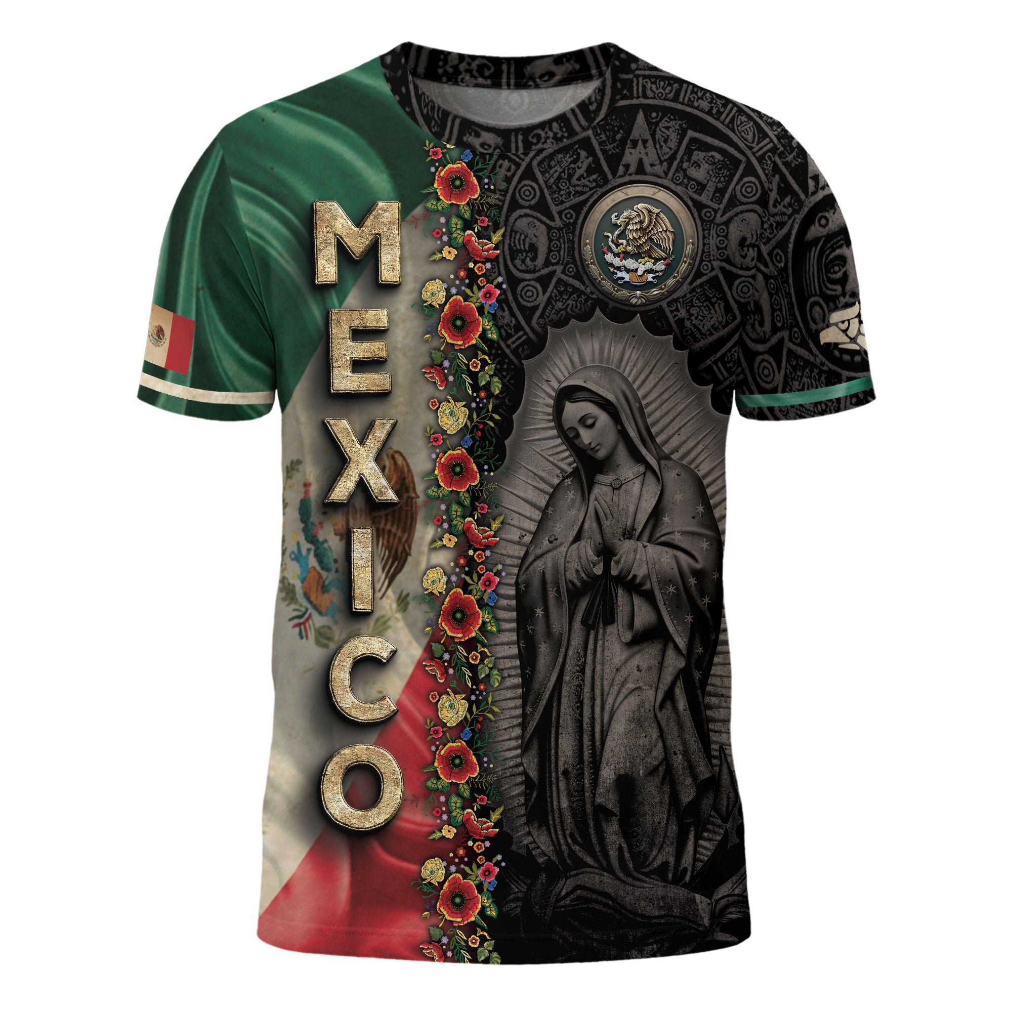 Mexico Flag Guadalupe Aztec Floral Heritage Legacy National Pride Shirt