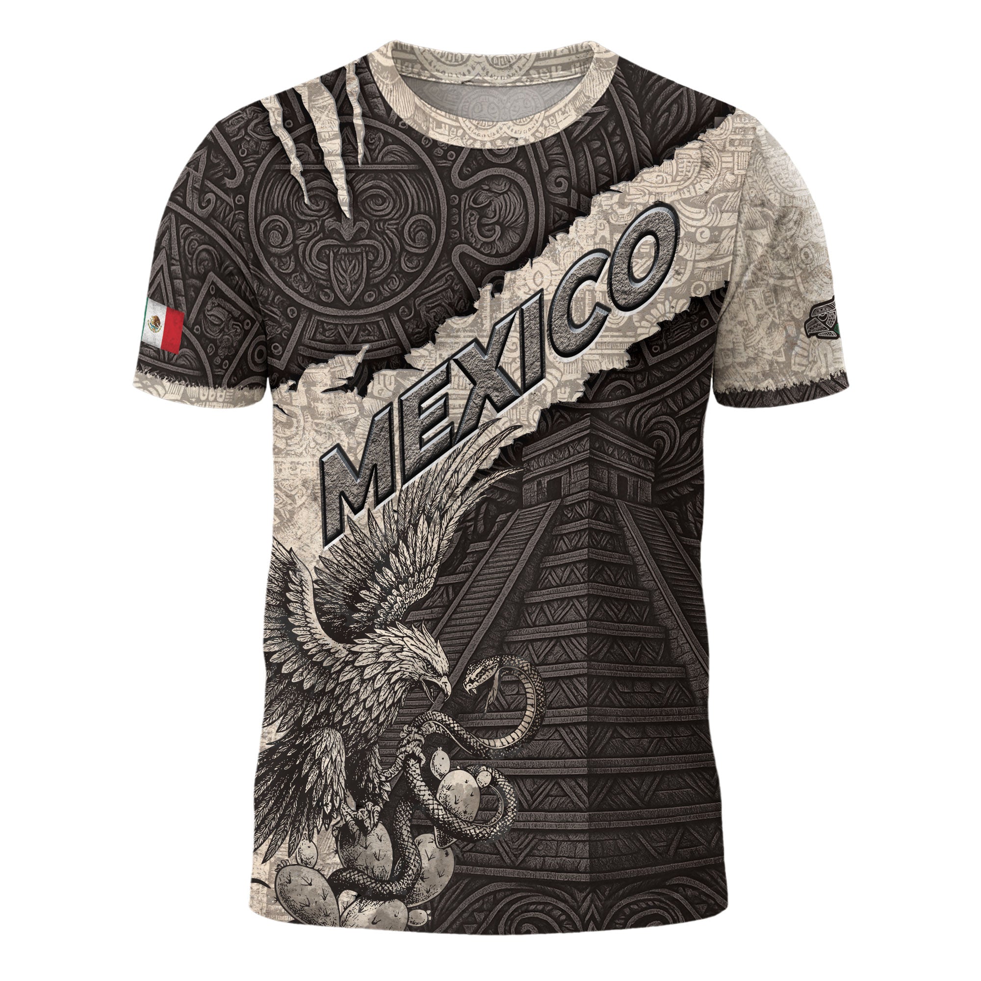 Aztec Pyramid and Eagle Stone Texture Mexico Heritage Shirt
