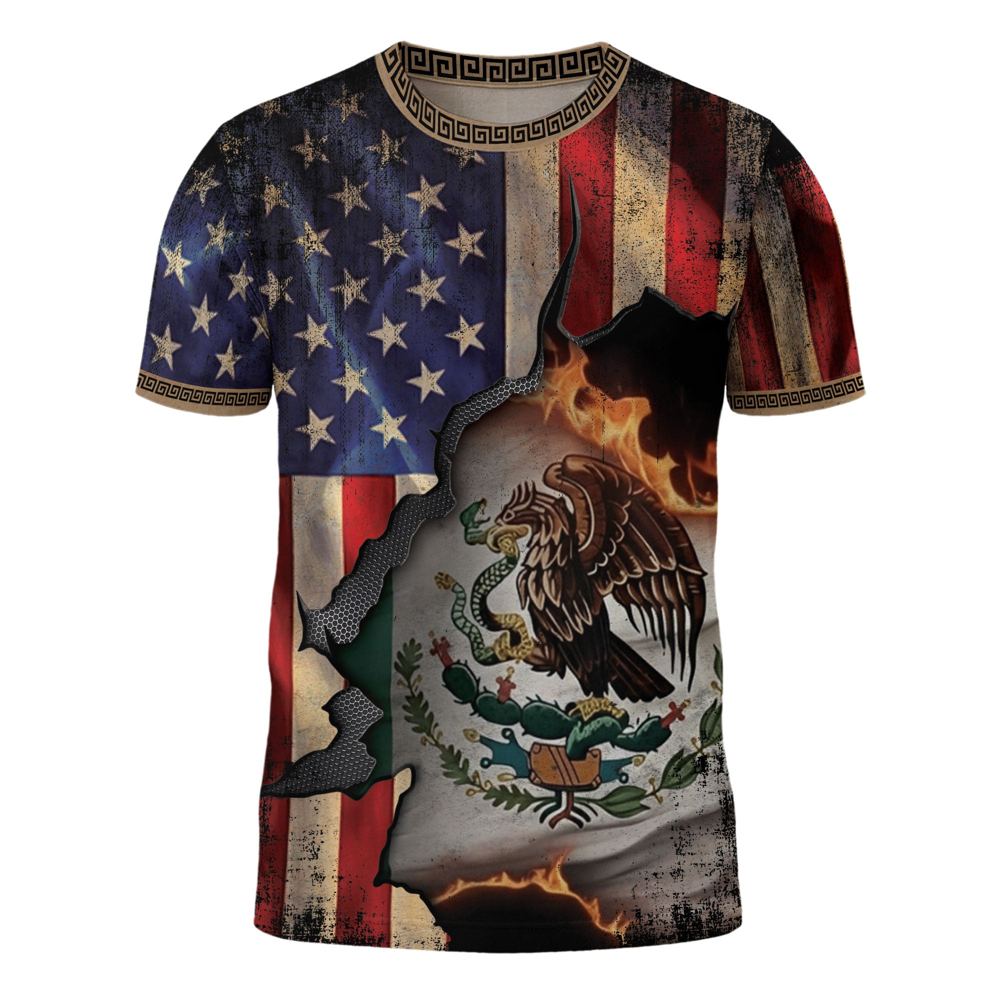 Mexico and USA Flag Burned Fusion Heritage Pride Shirt