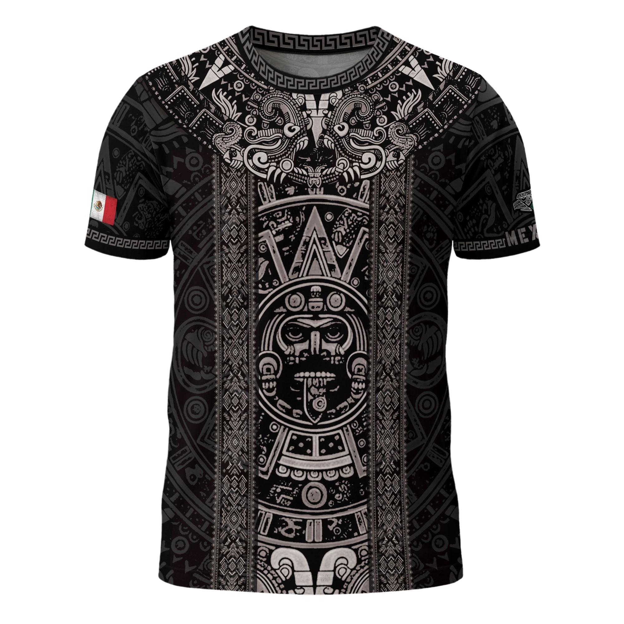 Aztec Sun Stone Black Pattern Mexico Heritage Shirt
