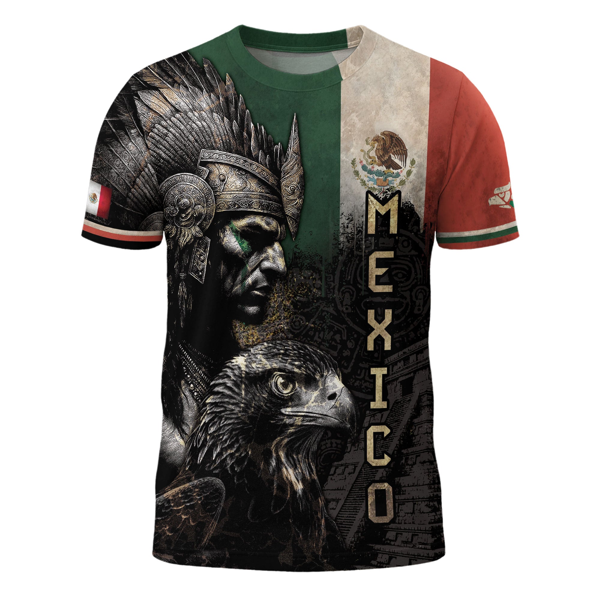 Aztec Warrior and Eagle Mexico Flag Heritage Pride Shirt