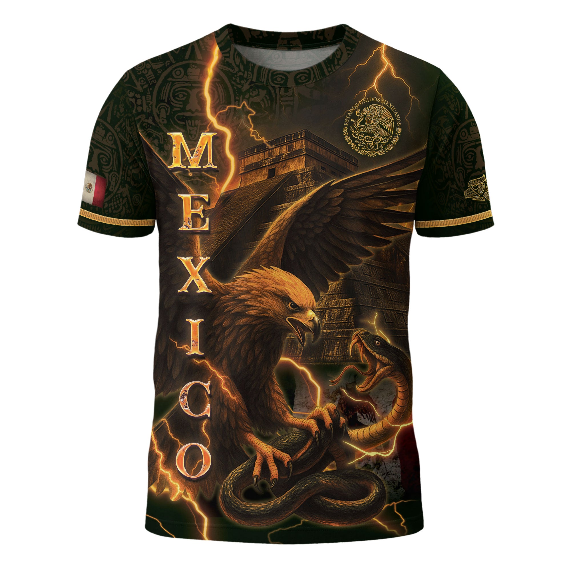 Mexico Eagle Serpent Lightning Aztec Pyramid Heritage Warrior Pride Power Shirt