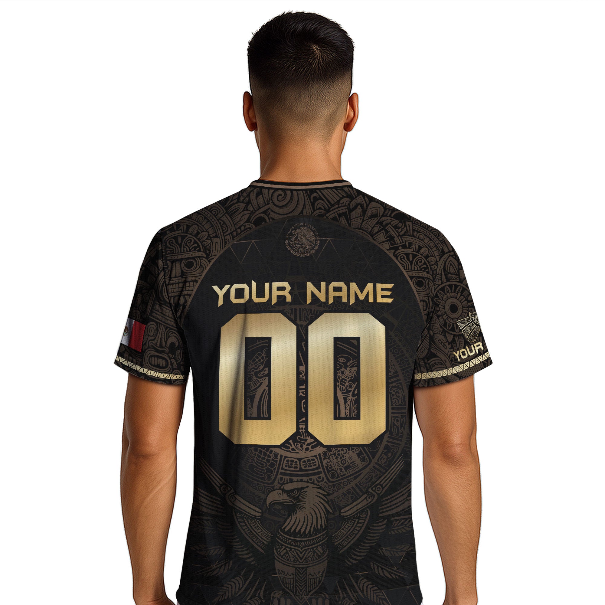 Custom Mexico Soccer Jersey Black Gold Aztec Heritage Design