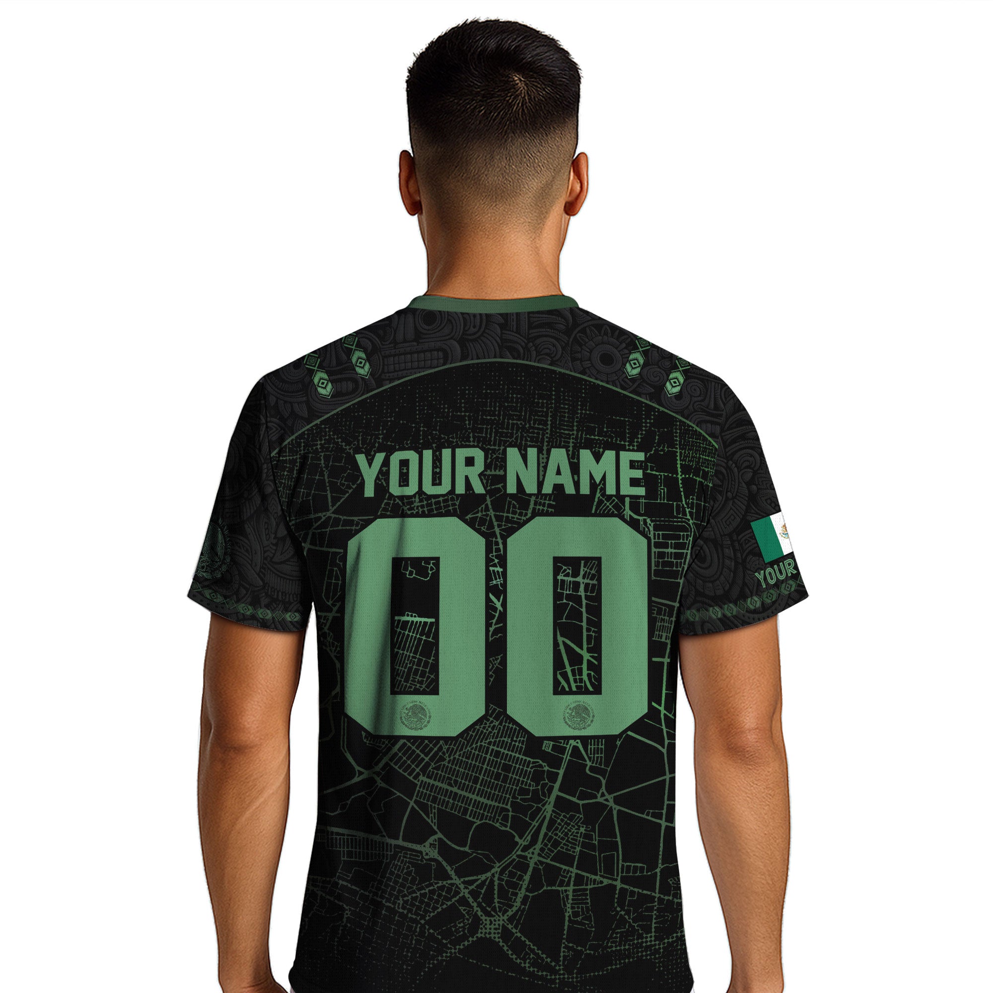 Custom Mexico Soccer Jersey Black Green Modern Heritage Map Design
