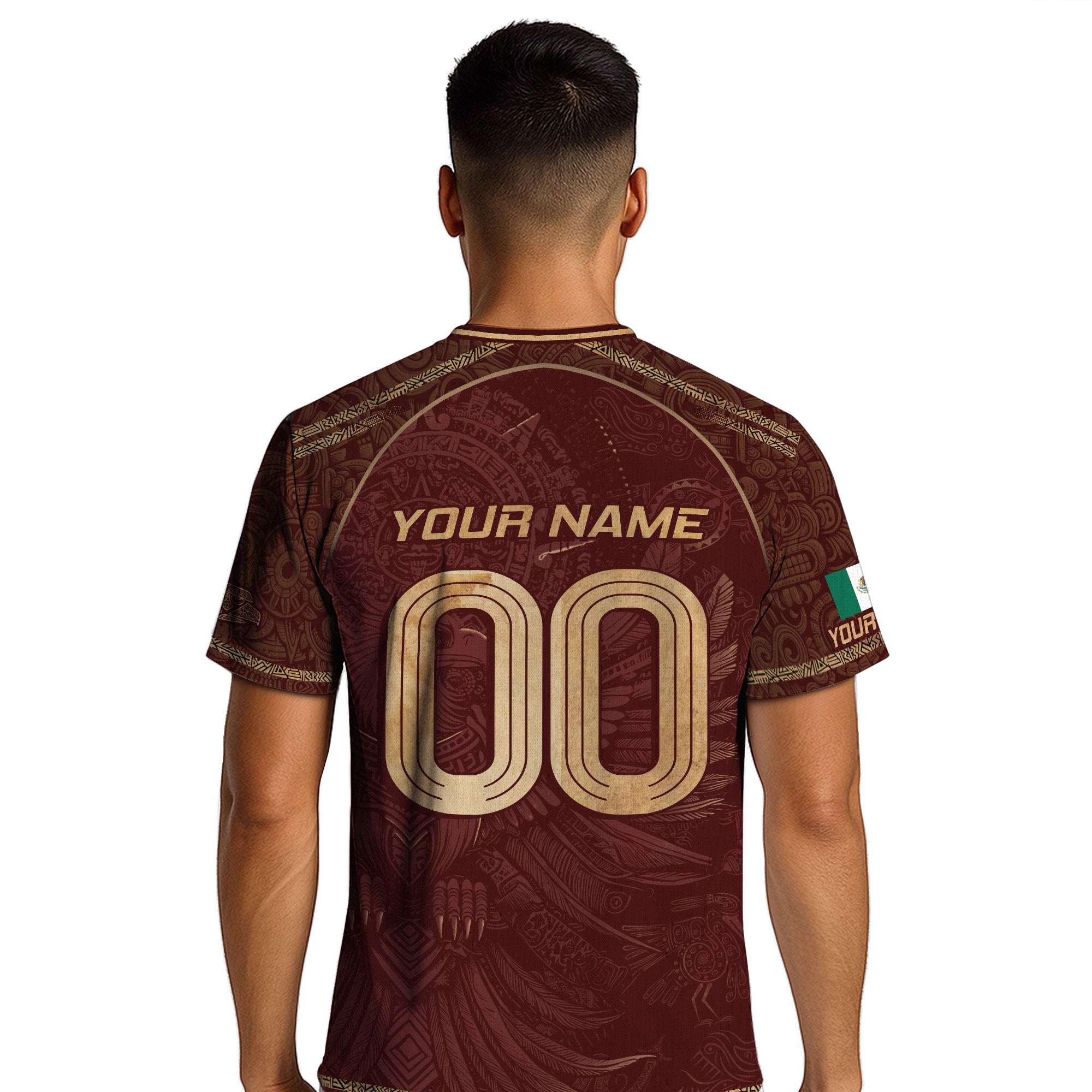 Custom Mexico Soccer Jersey Burgundy Gold Aztec Heritage Design