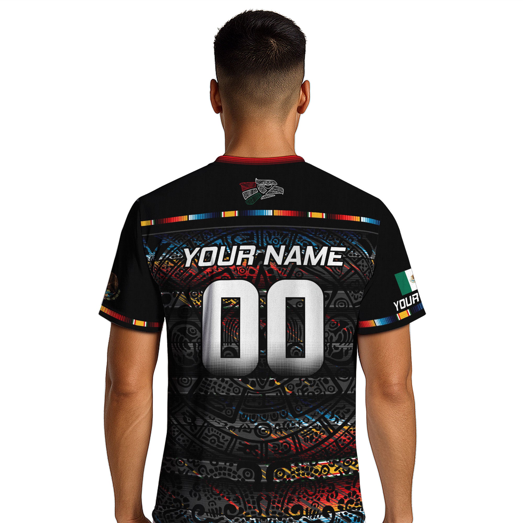 Custom Mexico Soccer Jersey Black Modern Aztec Calendar Design