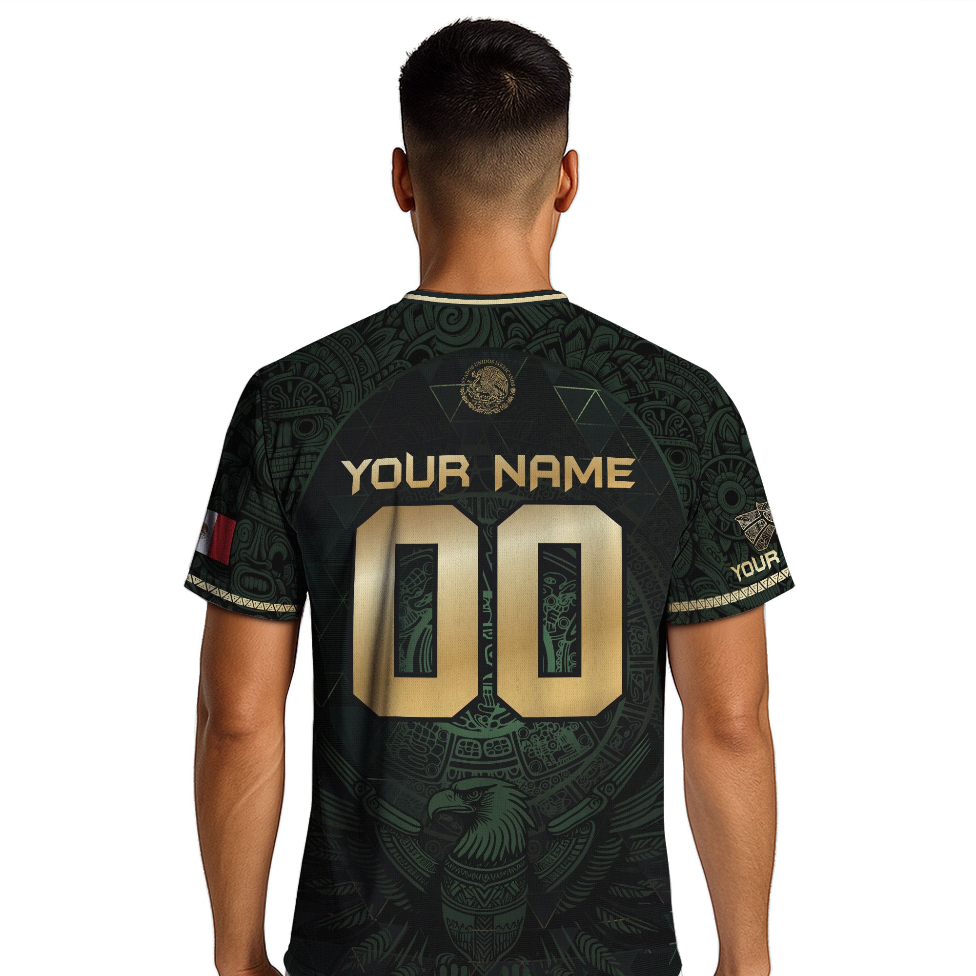 Custom Mexico Soccer Jersey Black Gold Heritage Aztec Calendar Design