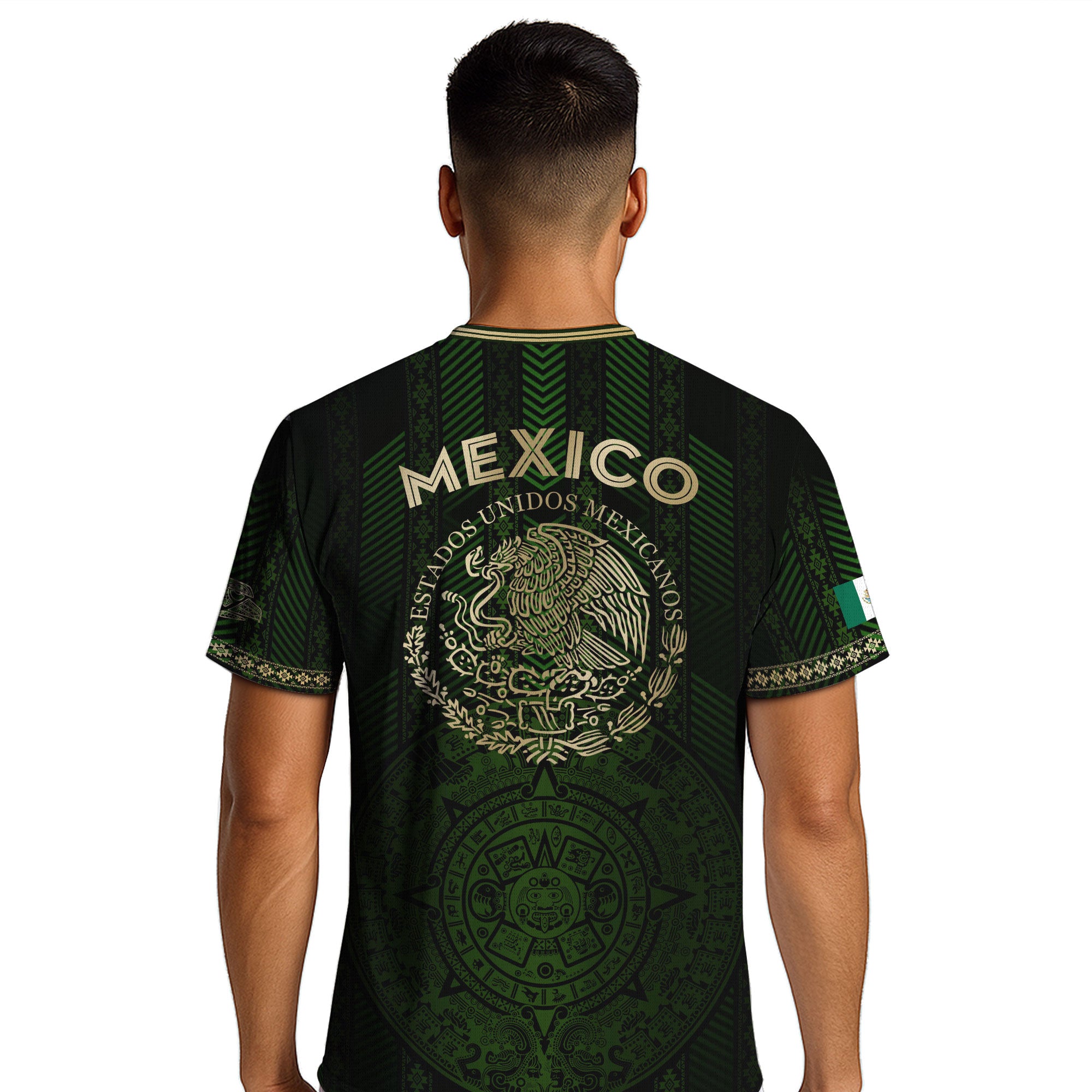 Mexico Green Soccer Jersey with Golden Aztec Calendar and Eagle Crest