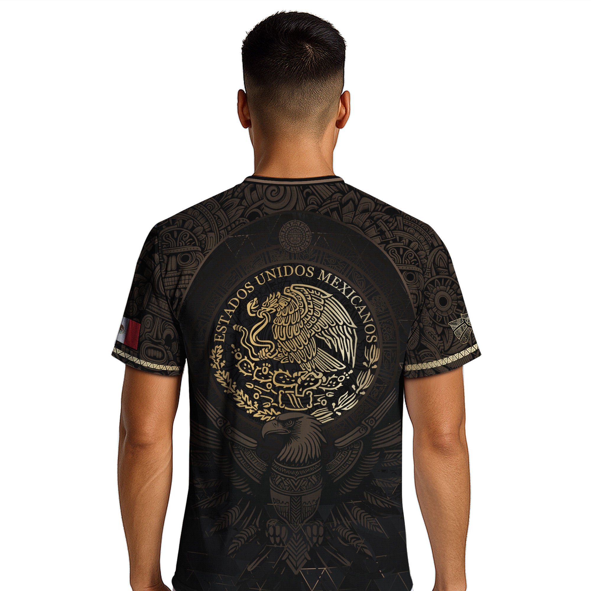 Mexico Soccer Jersey Black Gold Aztec Calendar & Eagle Emblem