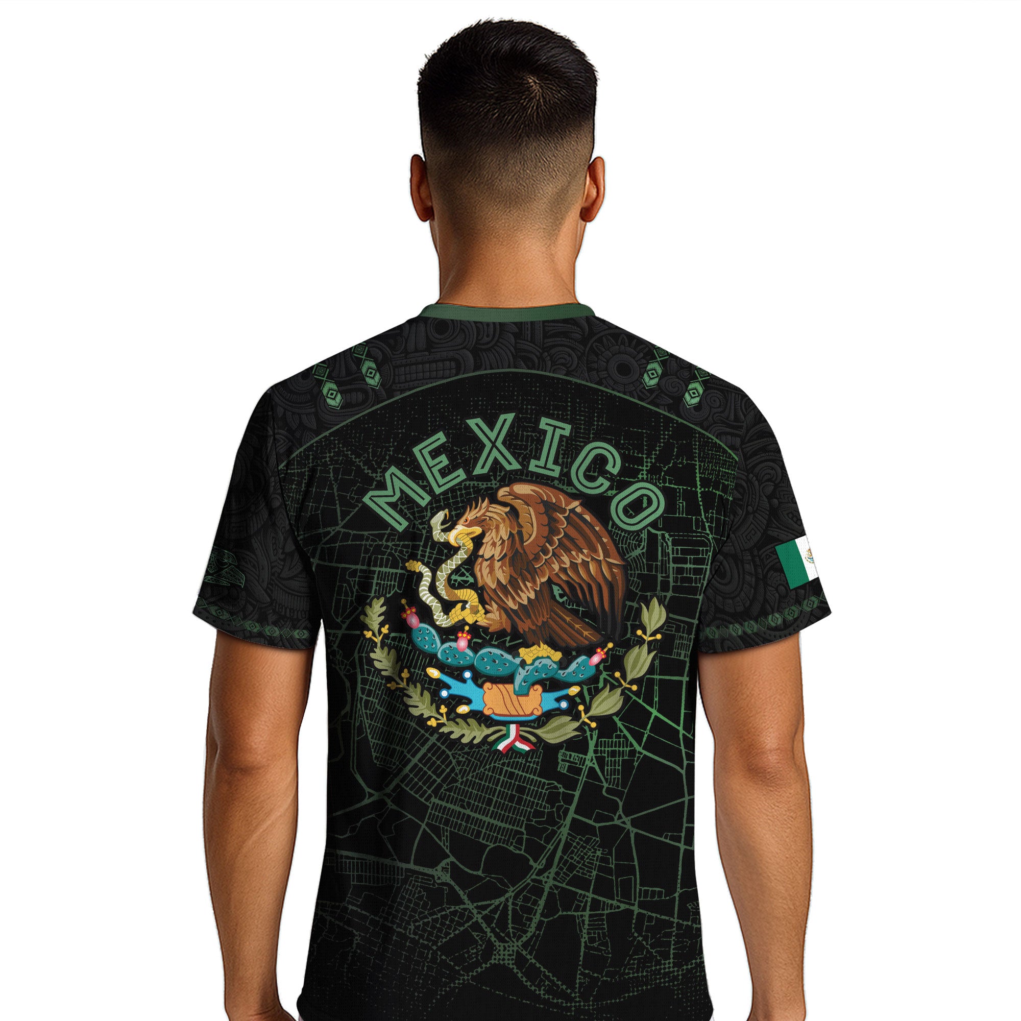 Mexico Soccer Jersey Black Green Map & Eagle Crest Design