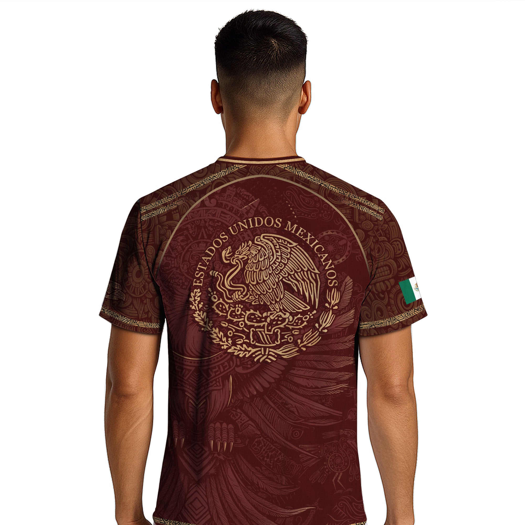 Mexico Soccer Jersey Red Gold Aztec Eagle & National Emblem