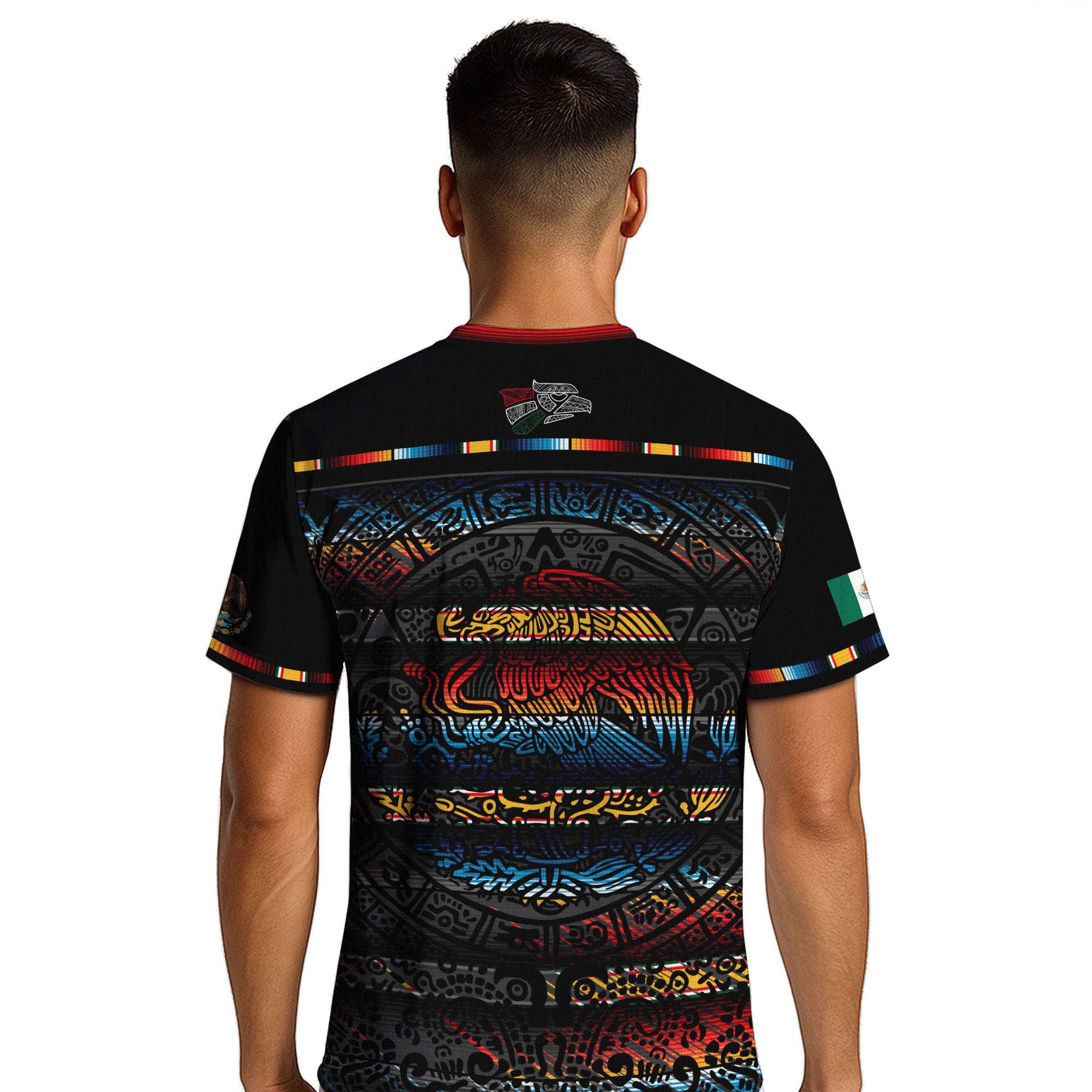 Mexico Soccer Jersey Black Aztec Calendar with Color Accents